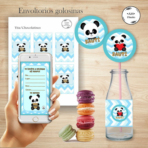 Kit Imprimible Cumpleaños Personalizado Oso Panda
