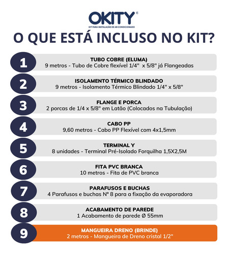Kit Instalação Ar Split 22/24000 Inverter 9 Mt S/ Suporte