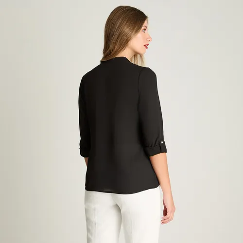 Blusa Escote V Manga Larga Negro Mujer Moda Hasta Xxxl