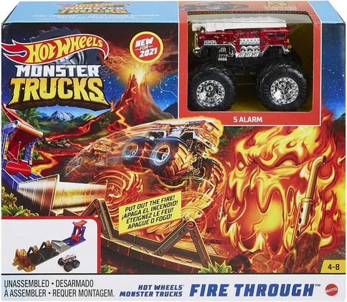 Hot Wheels Monster Trucks Fire Through Hero Nuevo, Original