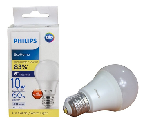 Bombillo Led Ecohome 10-60w 3000k Philips