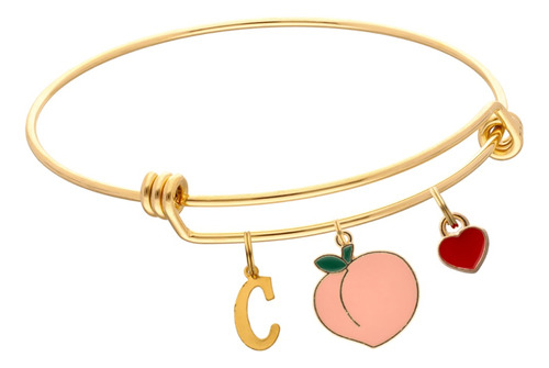 Pulsera Durazno Fruta Corazón Dije Inicial Letra Acero Moda