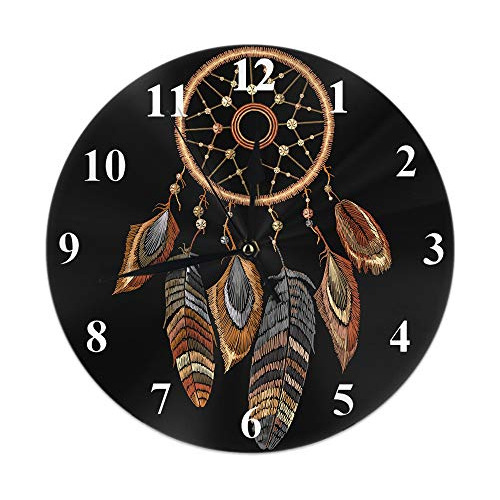 Atrapasueños Redondo Reloj De Pared, Bordado Tribal At...