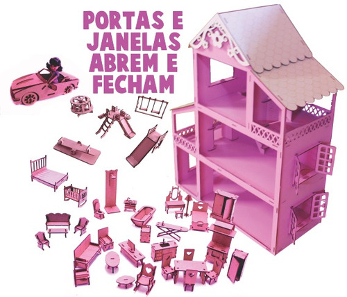 Imagem 1 de 1 de Casinha P/ Boneca Cor Rosa Com 34 Móveis Parque Carro Color