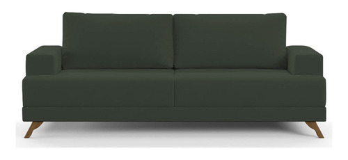 Sofá 200cm 3 Lugares Pés Curvos Santi Suede Verde