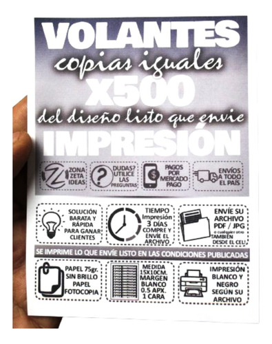 Volante Folletos Eco 10x15 Cm Tinta Negra 500 Copias Zzi