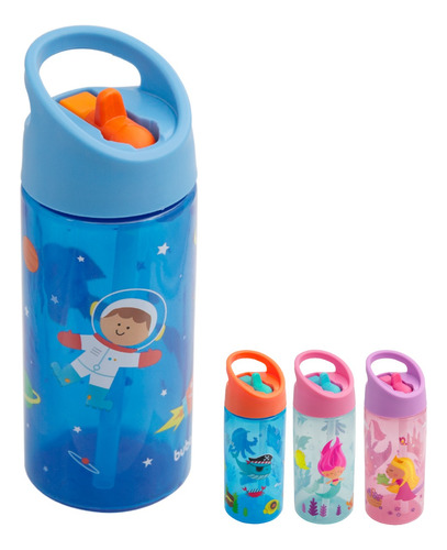 Garrafa Infantil Com Canudo Rígido Retrátil Buba 380ml 18m+