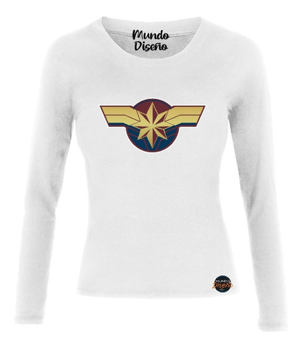 Polera Manga Larga De Mujer Avengers Capitana Marvel Clásico