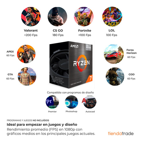 Pc Armada Ryzen 7 5700g Cpu Gamer 32gb 1tb Nvme Diseño Wifi