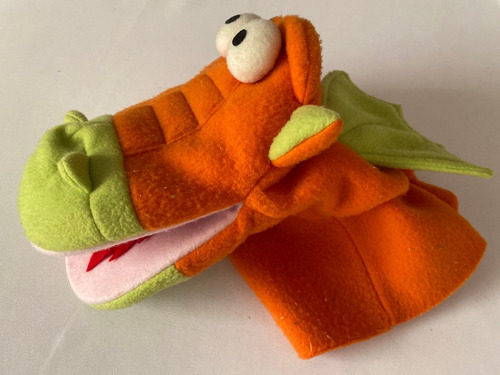 Peluche Marioneta De Mano De Dragon Naranja Con Verde Puppet (Usado)