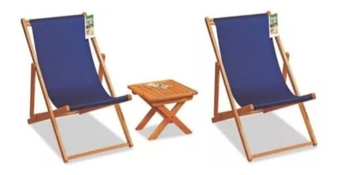 Imagen 3 de 9 de Set 2 Reposeras Madera Lona Plegable Para Pileta Playa Patio