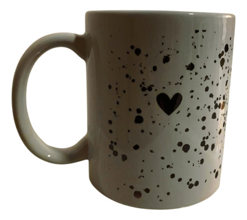 Taza Cerámica Corazón Y Puntos Negros Apta Microondas Blanco Corazón Negro Abstracto