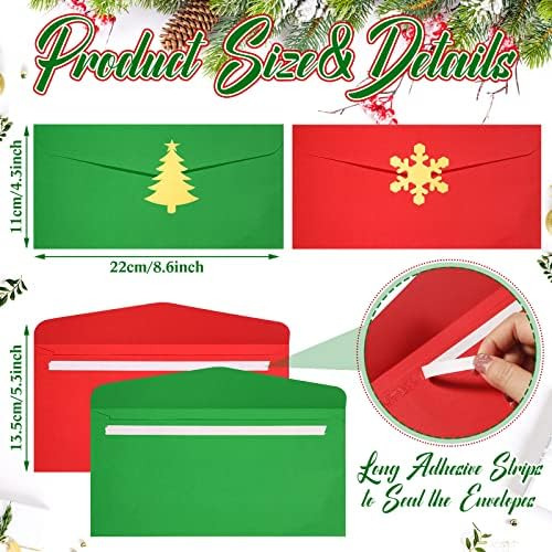 Sobres Navideños Sobre Verde Y Rojo Con Pegatinas De Copos D