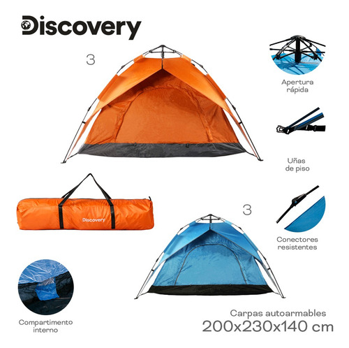 Carpa Camping 4 Personas Discovery Bolso Liviana Autoarmable