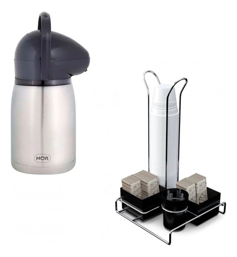 Garrafa Térmica 1,3 L Nobile Inox + Organizador Para Café