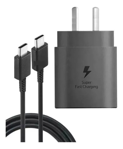 Cargador 25w Tipo C Ultra Fast Para Samsung A15 A23 A24 A54 Negro