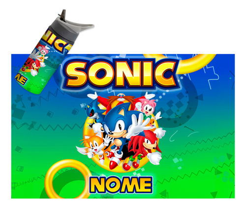 Squeeze Em Alumínio Com Canudo Retrátil Sonic Personalizada