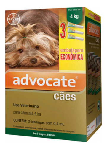 Advocate Elanco Antipulgas Para Cachorro Até 4kg Kit Com 3