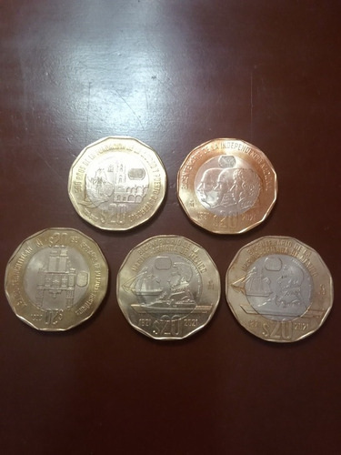5 Monedas Conmemorativas Mexicanas De $20.00