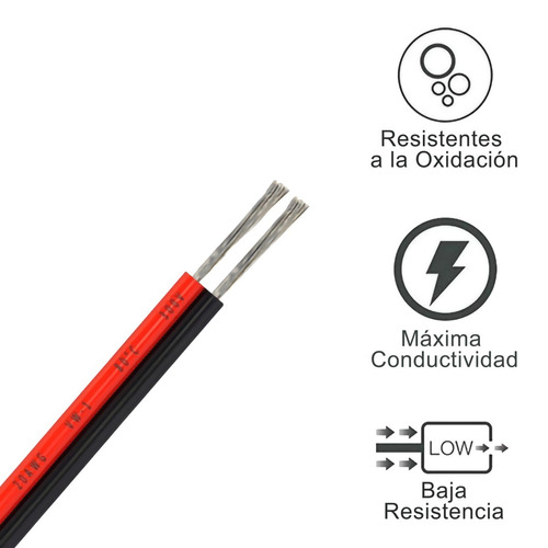 Cable Gemelo Para Tira Led 2x0.30mm Rojo Negro 3 Metros