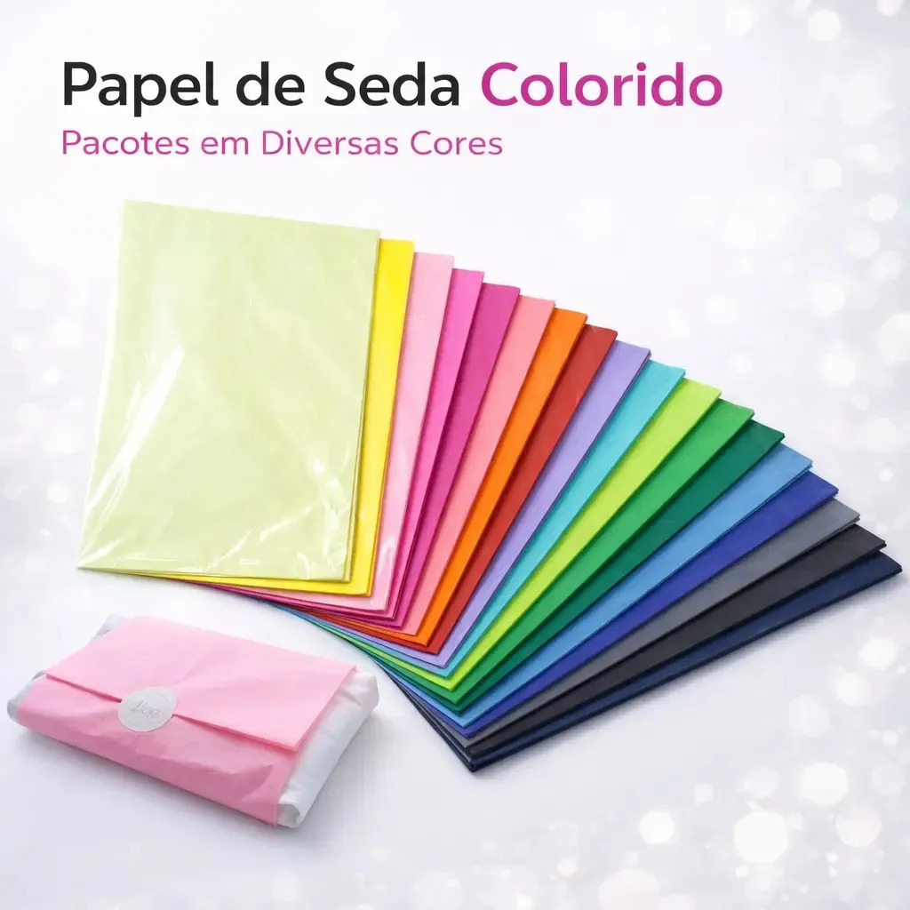 Kit 100 Folhas Papel De Seda Premium Colorido 60x48cm Branco Liso