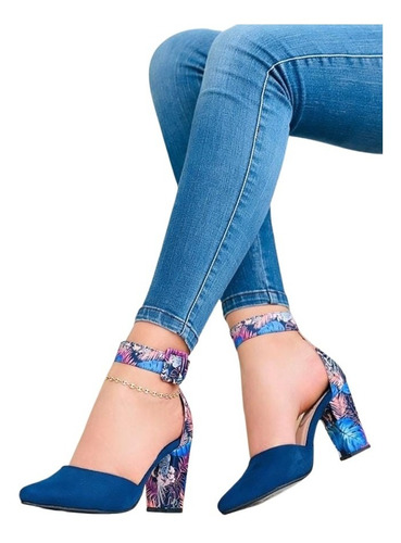 Tacón Cubano Estampado Dama Tacones Mujer 7/2 Cerrado