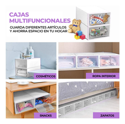 Cajas Organizadoras de Zapatos Apilables Almacenaje 6 Piezas Ele-Gate HOG.124.L Color Blanco