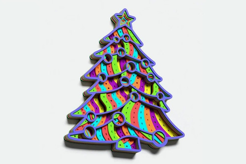 Cuadro Decorativo Arbol  Navidad Geometrico Colorido Madera