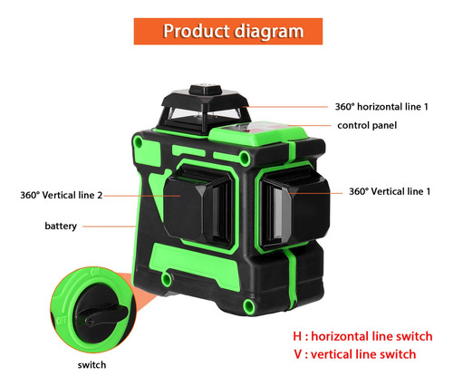 Herramienta De Nivel Láser Multifuncional 3d 12 Líneas Verti