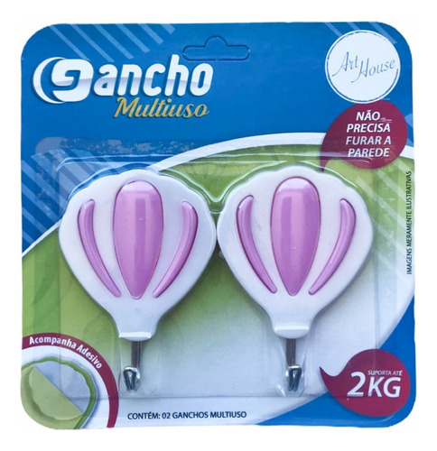Gancho Adesivo Balão 2 Peças Multiuso Até 2 Kg Resistente Cor Rosa