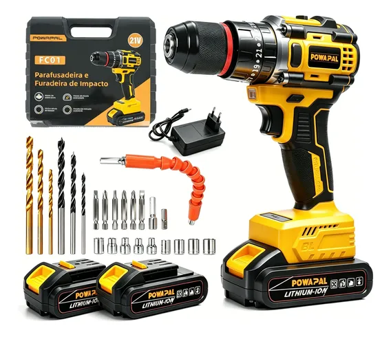 Parafusadeira Furadeira De Impacto Powapal Profissional Fc01 Amarelo 127/220v 50/60hz