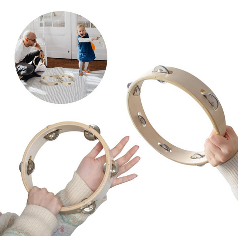 Pandero Madera 8pulgadas Sonajas Metal Para Fiestas Y Educar Color De La Madera