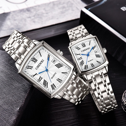 Relojes Chenxi Business Square para pareja, 2 piezas, color de fondo blanco
