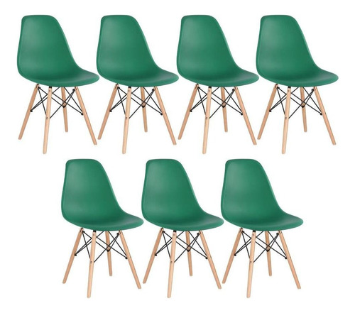 7 X Cadeiras Charles Eames Eiffel Dsw Base De Madeira Clara Cor Da Estrutura Da Cadeira Verde-escuro