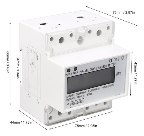 . Medidor De Energía 1 Fase 2 Hilos 4p Lcd Digital Kwh