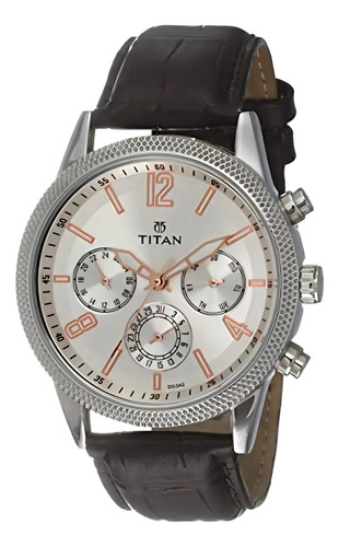 Reloj Cronógrafo Titan Neo Para Hombre Con Correa De Piel Y Esfera Plateada