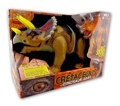 Dinosaurio Triceratops A Batería Con Luz Y Sonido Mide 30cm