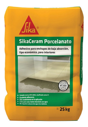 Sikaceram Porcelanato Adhesivo Cementicio Para Enchapes 25kg