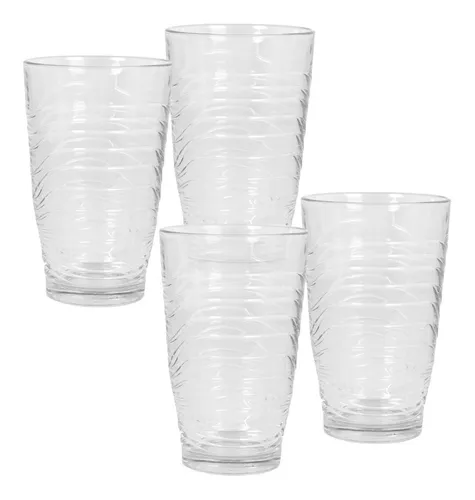 Juego 4 Vasos De Vidrio Grande Elegantes Modernos Agua 528ml