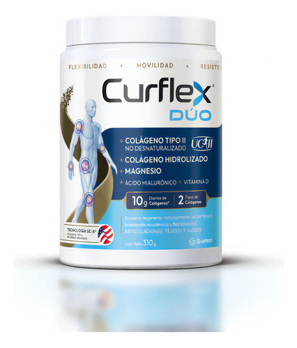 Curflex Duo Colageno+ Magnesio+ A. Hialuronico+ Vit D X 310g Sabor Naranja
