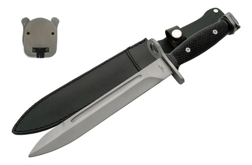 Cuchillo Militar Con Mango Negro + Funda Negra Febo 