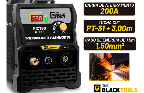 Máquina De Corte Plasma Cut Alta Frequência 50a 12mm Com Tocha E Acessorios 220v Mict50 The Black Tools