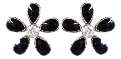 Hiqmic 925 Plata De Ley Flor Negra Cz Zirconia Pendientes Pi