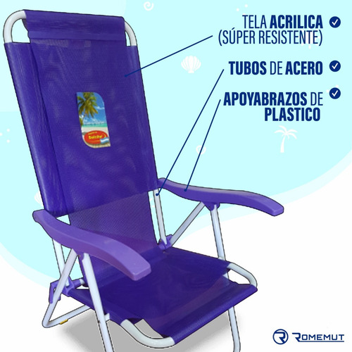 Silla Playera Reposera Plegable De Acero 5 Posición Verano