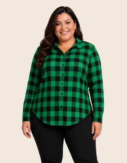 Xadrez Camisa Plus Size Blusa Moda Festa Junina Manga Longa