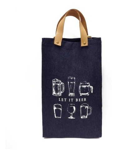 Imagen 3 de 5 de Bolsa Jean Y Cuero Para Botella De Cerveza Factura A O B