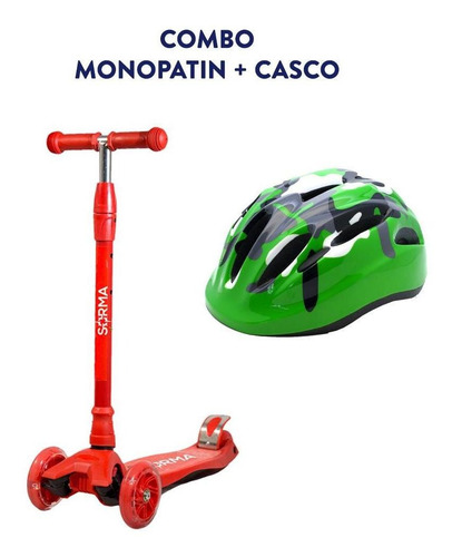 Imagen 1 de 10 de Combo Casco Niños + Monopatín 4 Ruedas C/luz