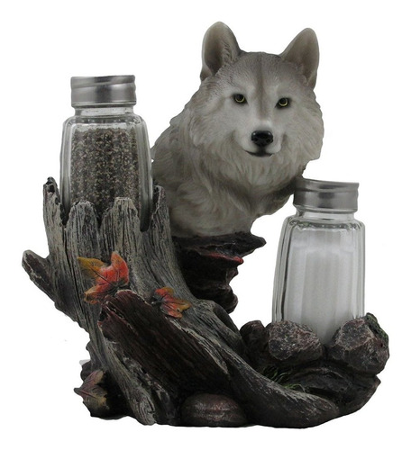 Figura Decorativa Gray Wolf Vidrio Juego De Salero Y Pimente