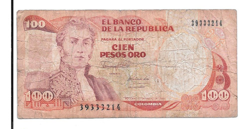 Liquido Billete De Colombia.  100 Pesos Oro 1990