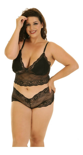 Kit Com 2 Conjunto Renda Plus Size Espera Marido Sensual